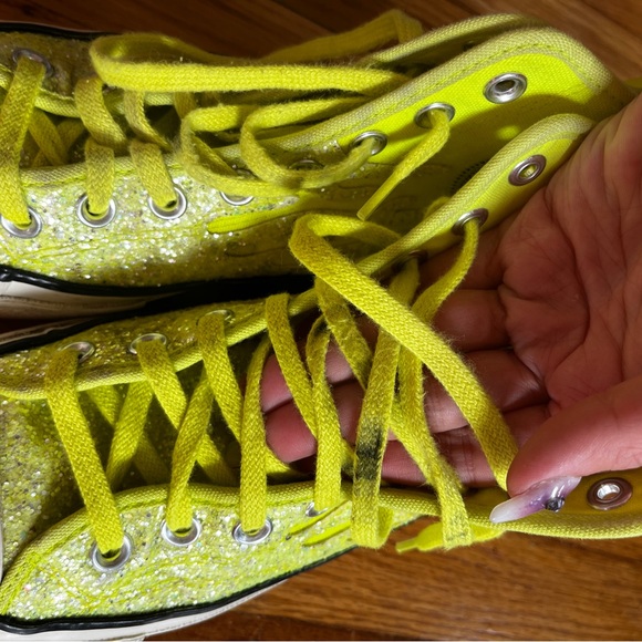 Converse Glitter Flame High Tops in Neon Yellow Lemon - Picture 3 of 5